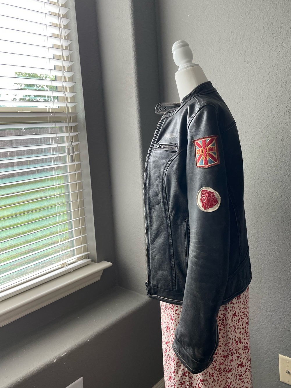 Superdry Black Leather Bomber Jacket with Patch